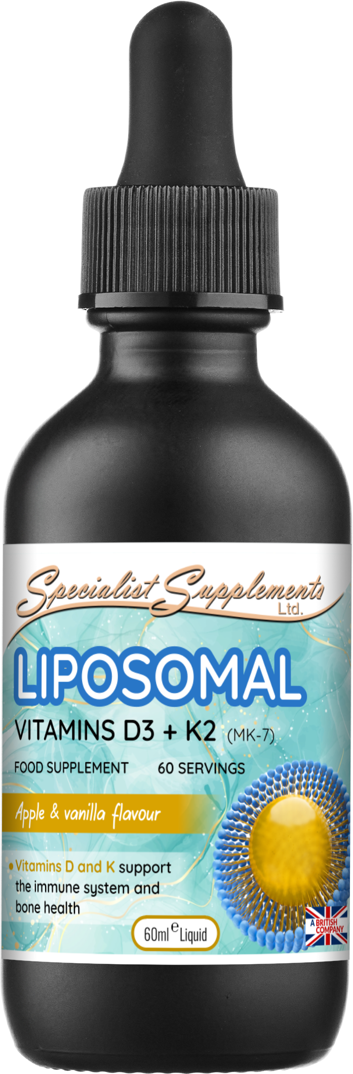Liposomal vitamins D3 + K2 liquid